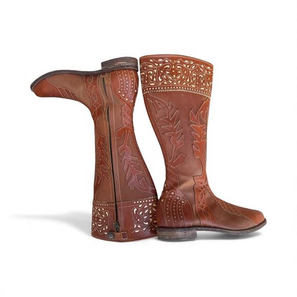 Artisan Tooled Leather Tall Western Riding Boots 9.5 - Picture 4 of 9